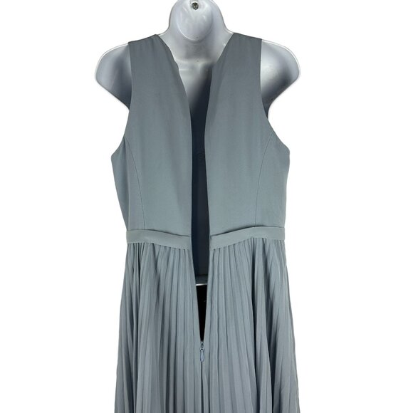 Azazie Long Pleated Blue Dress Size 8 Sleeveless Polyester - Picture 4 of 10